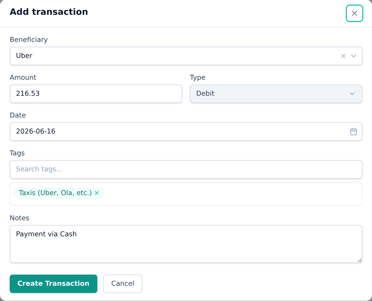 Adding a transaction